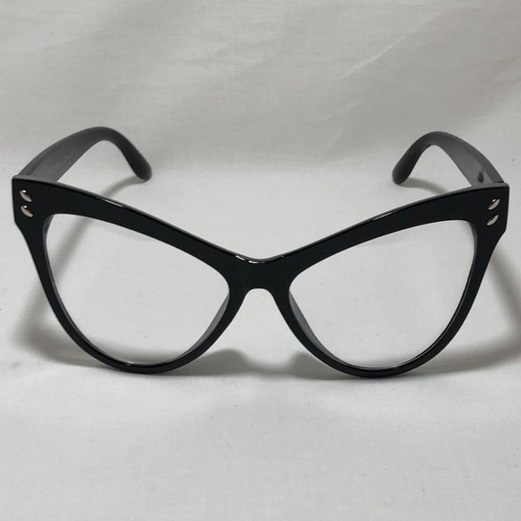 None Accessories - H30-2: Black Large Clear Cateye Glasses